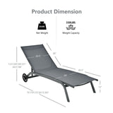 6-Poisition Adjustable Outdoor Chaise Recliner with Wheels