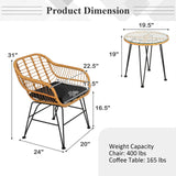 3 Pieces Rattan Furniture Set with Cushioned Chair Table