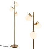 3-Globe Floor Lamp with Foot Switch and Bulb Bases-Golden