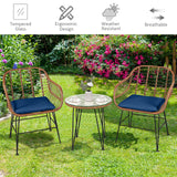 3 Pieces Patio Rattan Bistro Set with Cushion