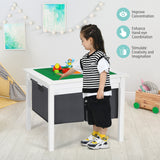 2-in-1 Kids Double-sided Activity Building Block Table with Drawers