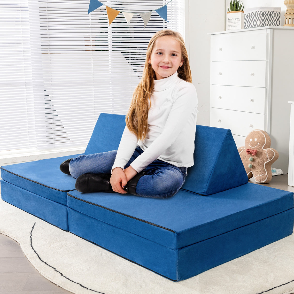 4-Piece Convertible Kids Couch Set with 2 Folding Mats