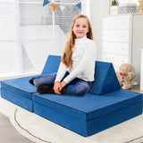 4-Piece Convertible Kids Couch Set with 2 Folding Mats
