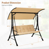 3-Seat Outdoor Porch Swing with Adjustable Canopy and Padded Cushions