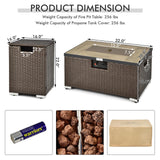 32 x 20 Inch Propane Rattan Fire Pit Table Set with Side Table Tank and Cover