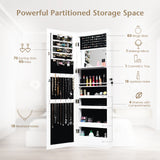 Lockable Wall Door Mounted Mirror Jewelry Cabinet w/LED Lights
