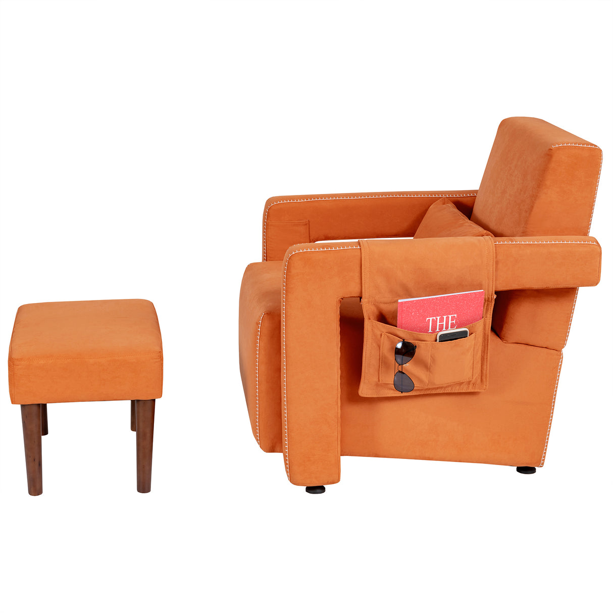 Modern Berber Fleece Single Sofa Chair with Ottoman and Waist Pillow