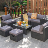 8 Pieces Patio Rattan Storage Table Furniture Set