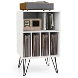 Freestanding Record Player Stand Storage Cabinet with Metal Legs