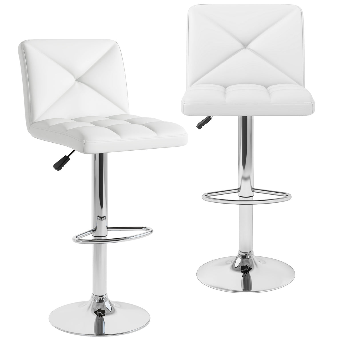 PU Leather Upholstered Bar Stools Set of 2 with Back and Adjustable Height