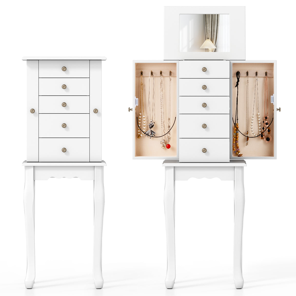 2 Colors Armoire Storage Standing Jewelry Cabinet with Mirror