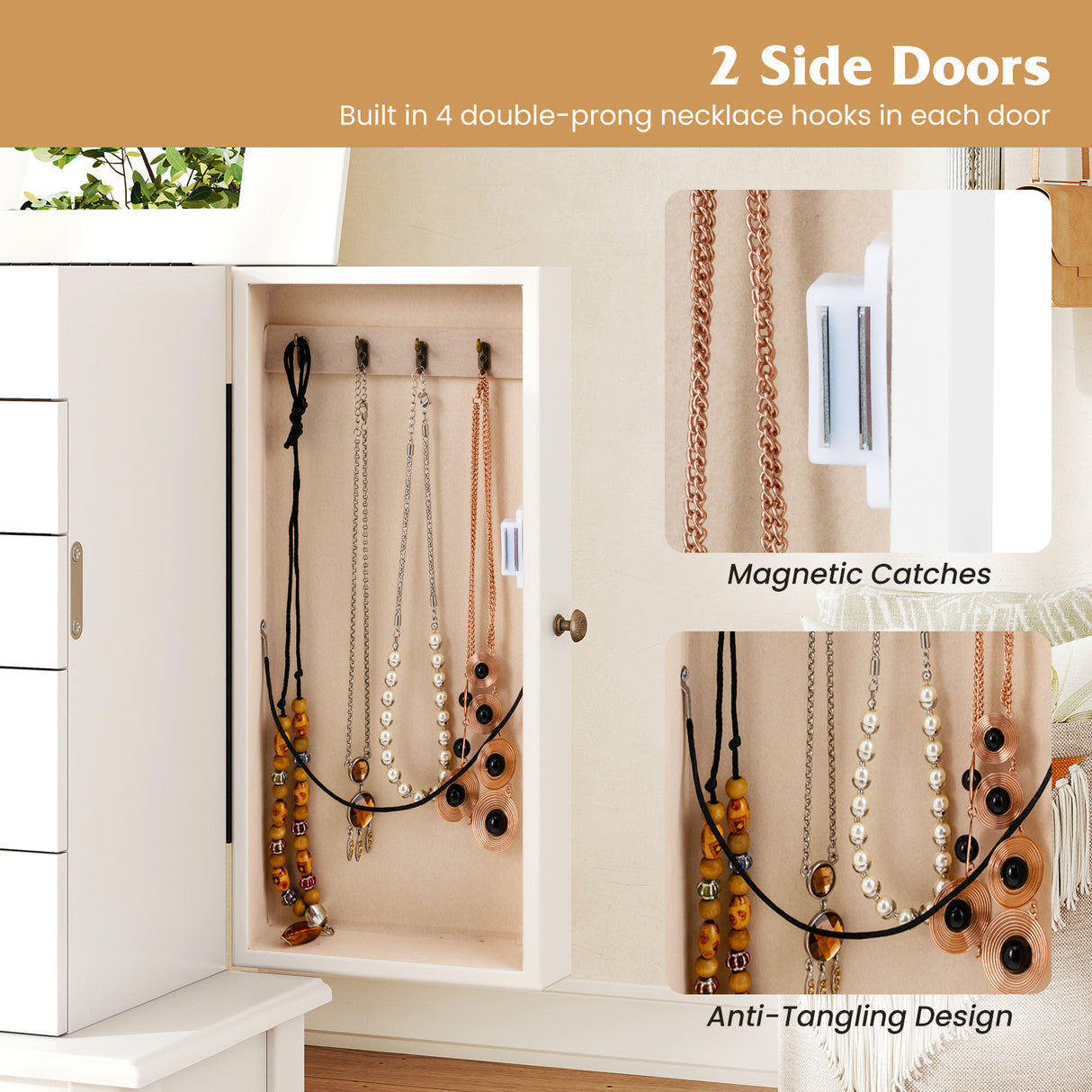 2 Colors Armoire Storage Standing Jewelry Cabinet with Mirror