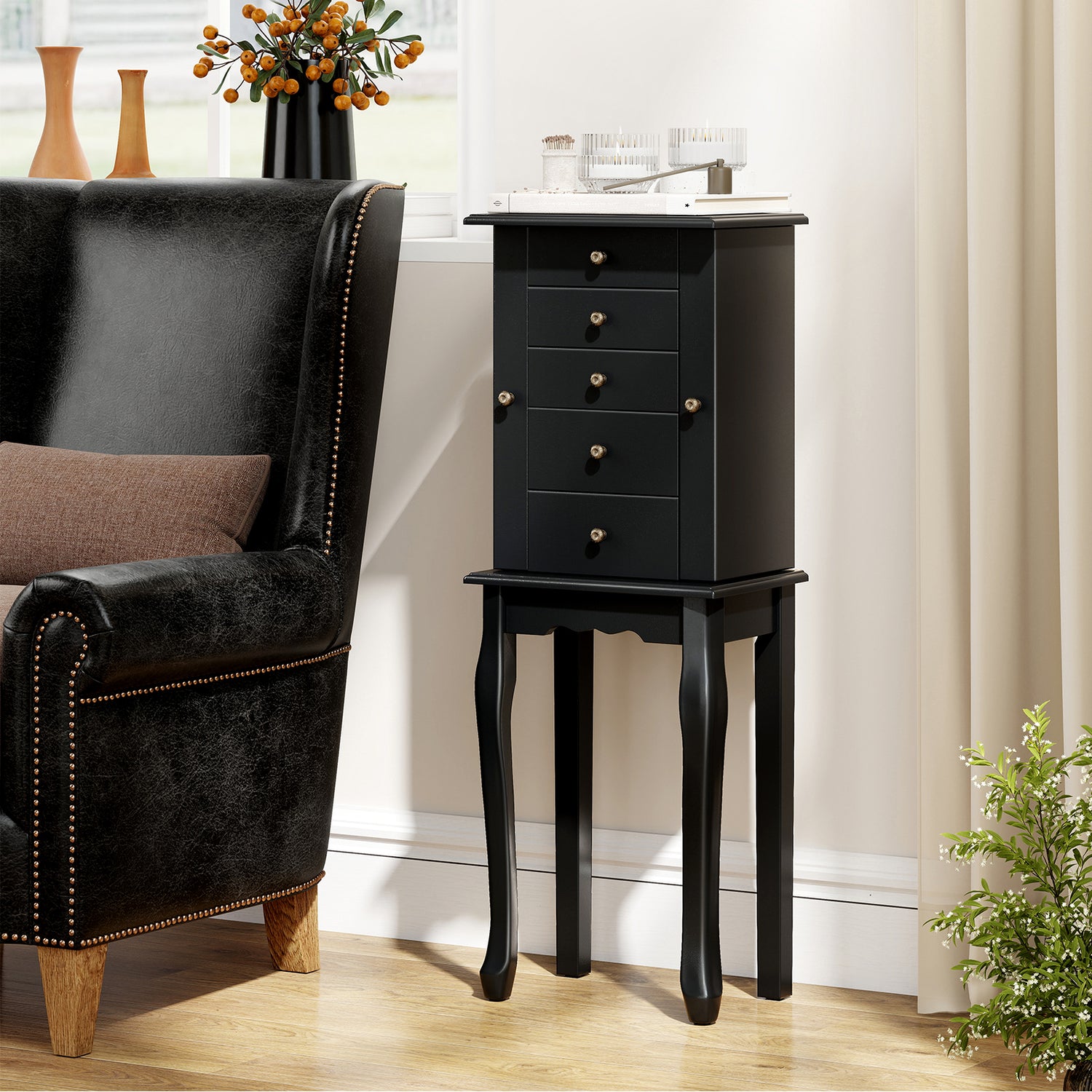 2 Colors Armoire Storage Standing Jewelry Cabinet with Mirror