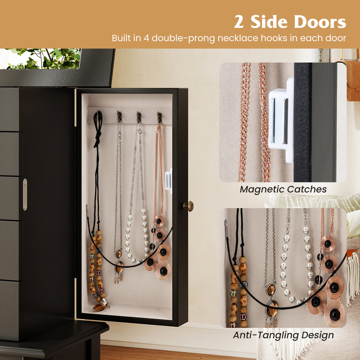 2 Colors Armoire Storage Standing Jewelry Cabinet with Mirror