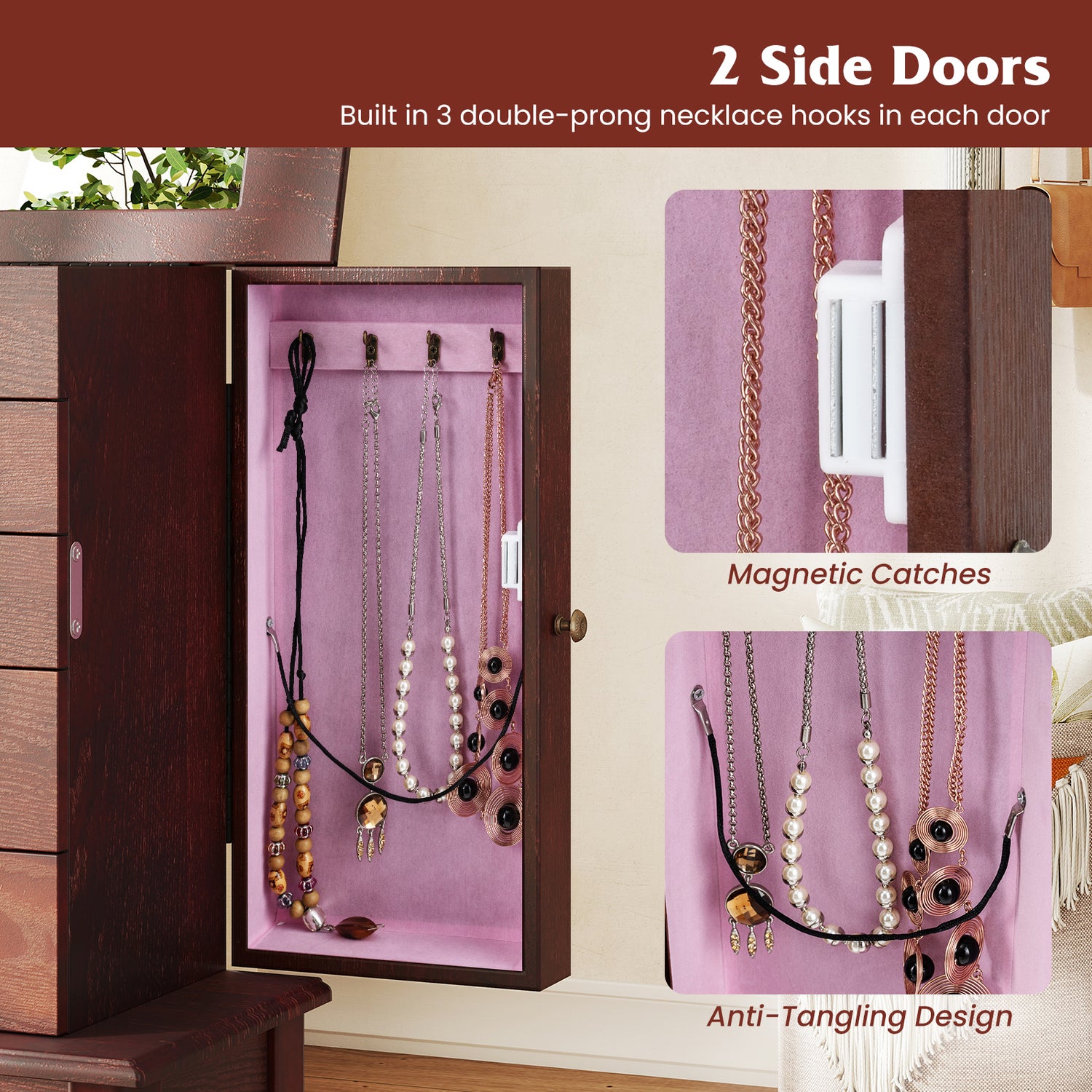 2 Colors Armoire Storage Standing Jewelry Cabinet with Mirror