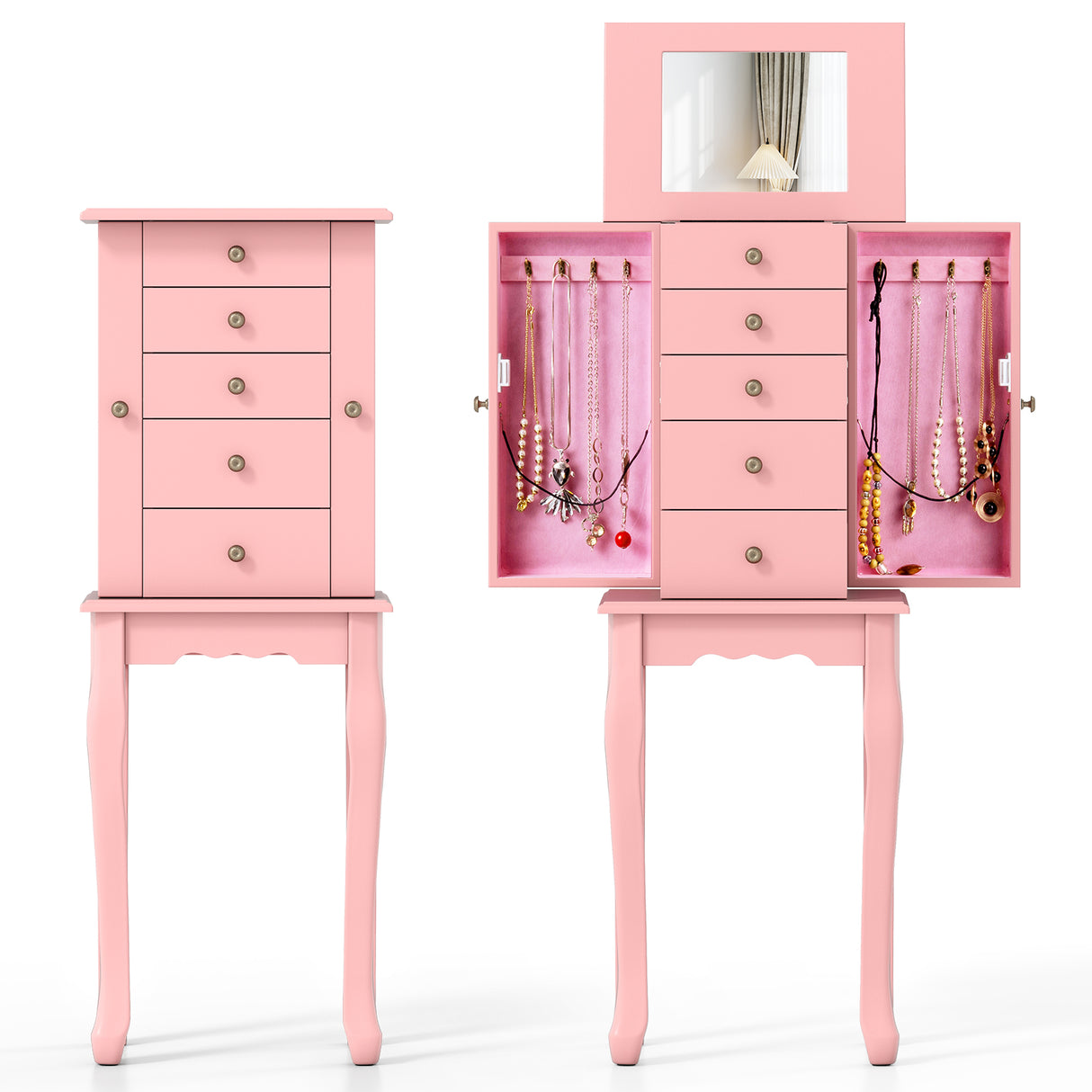 2 Colors Armoire Storage Standing Jewelry Cabinet with Mirror