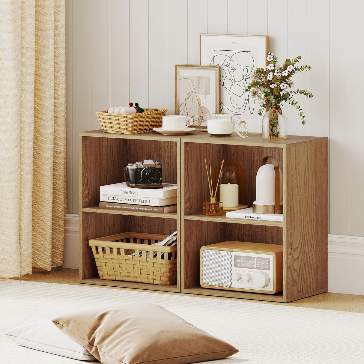2-Cube Bookcase Floor Standing Open Bookshelf with 5-Position Adjustable Shelf