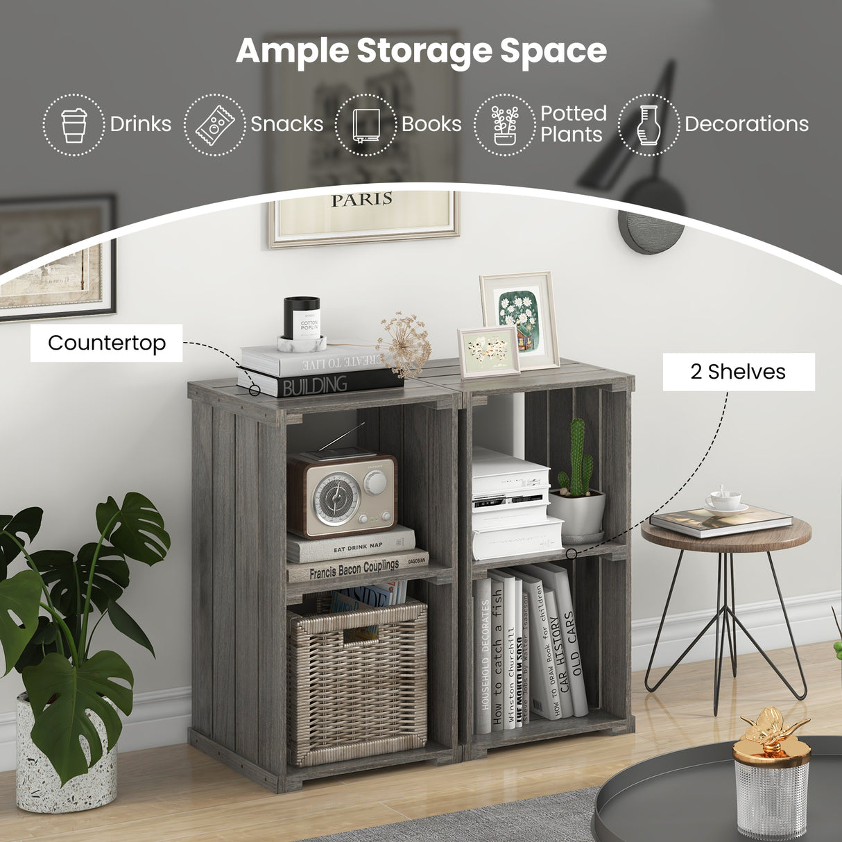2-Cube Storage Shelf with Open Back and 3-Tier Shelf