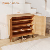 2-Door 4-Tier Shoe Cabinet Storage Organizer with Ventilated Woven Doors-Teak