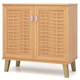 2-Door 4-Tier Shoe Cabinet Storage Organizer with Ventilated Woven Doors-Teak