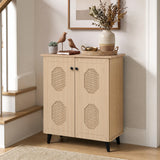 2âDoor GeometricâStyle Storage Cabinet Freestanding Footwear Organizer with Stylish Carved Panels-Natural