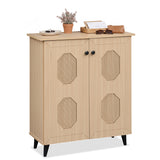 2âDoor GeometricâStyle Storage Cabinet Freestanding Footwear Organizer with Stylish Carved Panels-Natural