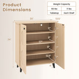 2âDoor GeometricâStyle Storage Cabinet Freestanding Footwear Organizer with Stylish Carved Panels-Natural