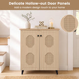 2âDoor GeometricâStyle Storage Cabinet Freestanding Footwear Organizer with Stylish Carved Panels-Natural