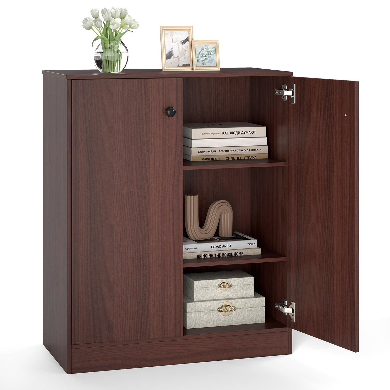 2-Door Modern Floor Storage Cabinet with 3-Tier Shelf