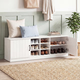 2-Door Shoe Bench Storage Cabinet with Adjustable Shelves