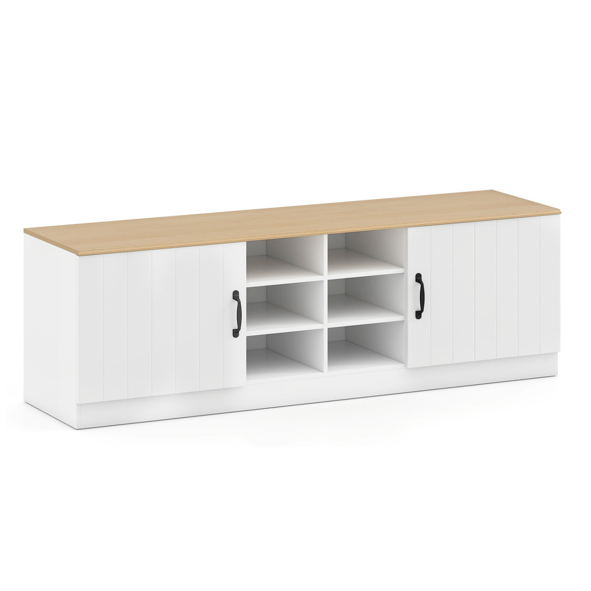 2-Door Shoe Bench Storage Cabinet with Adjustable Shelves