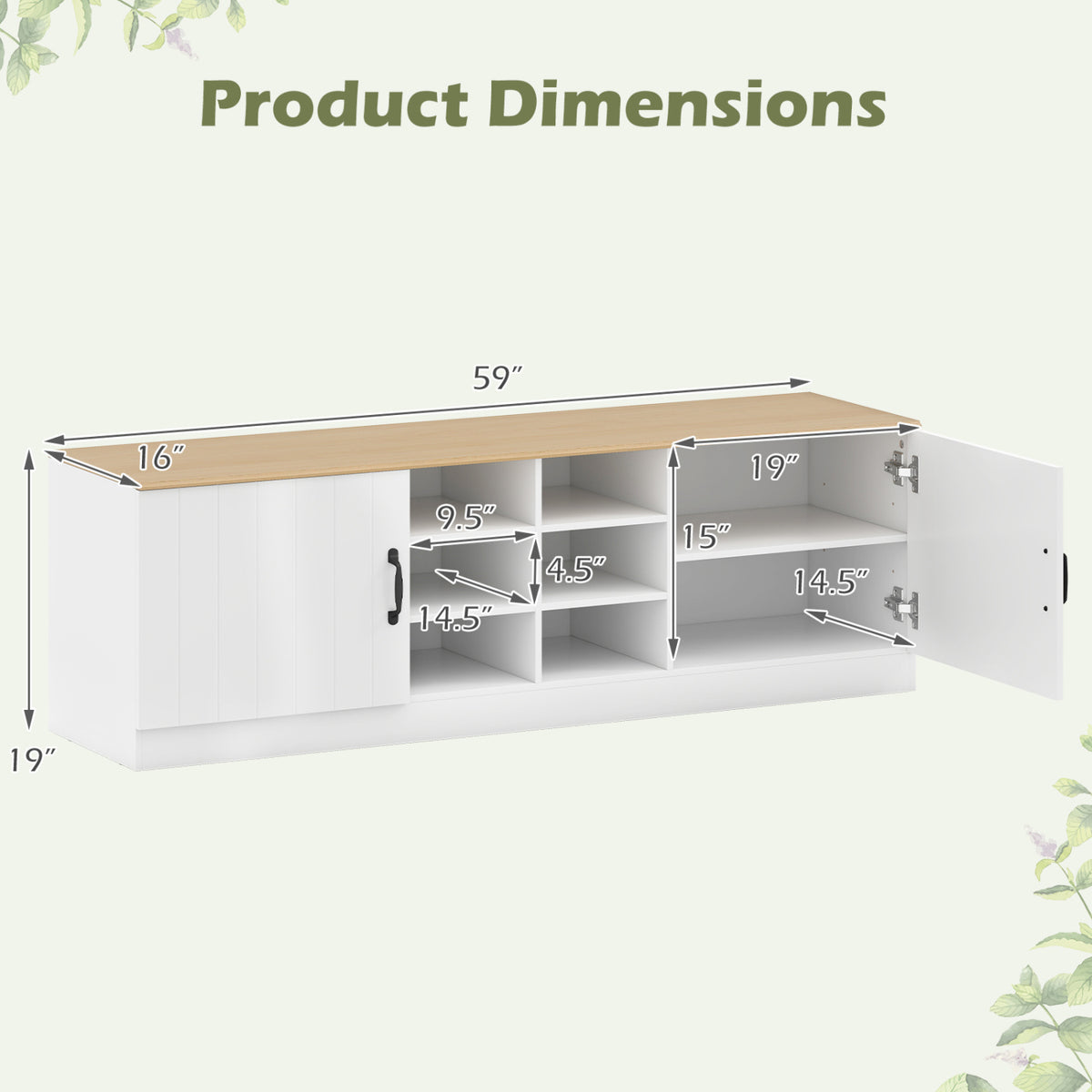 2-Door Shoe Bench Storage Cabinet with Adjustable Shelves