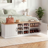 2-Door Shoe Bench Storage Cabinet with Adjustable Shelves