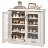 2-Door Shoe Cabinet with Removable Shelves Wooden Shoe Storage Organizer-White