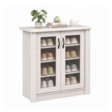 2-Door Shoe Cabinet with Removable Shelves Wooden Shoe Storage Organizer-White