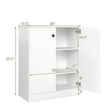2 Door Storage Base Cabinet with 3-Tier Shelf-White