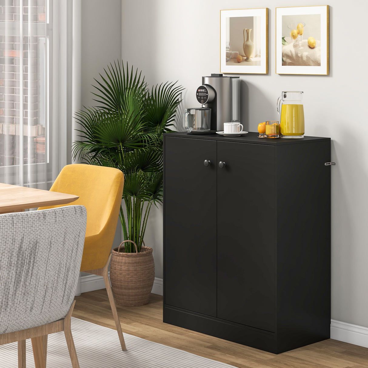 2-Door Modern Floor Storage Cabinet with 3-Tier Shelf