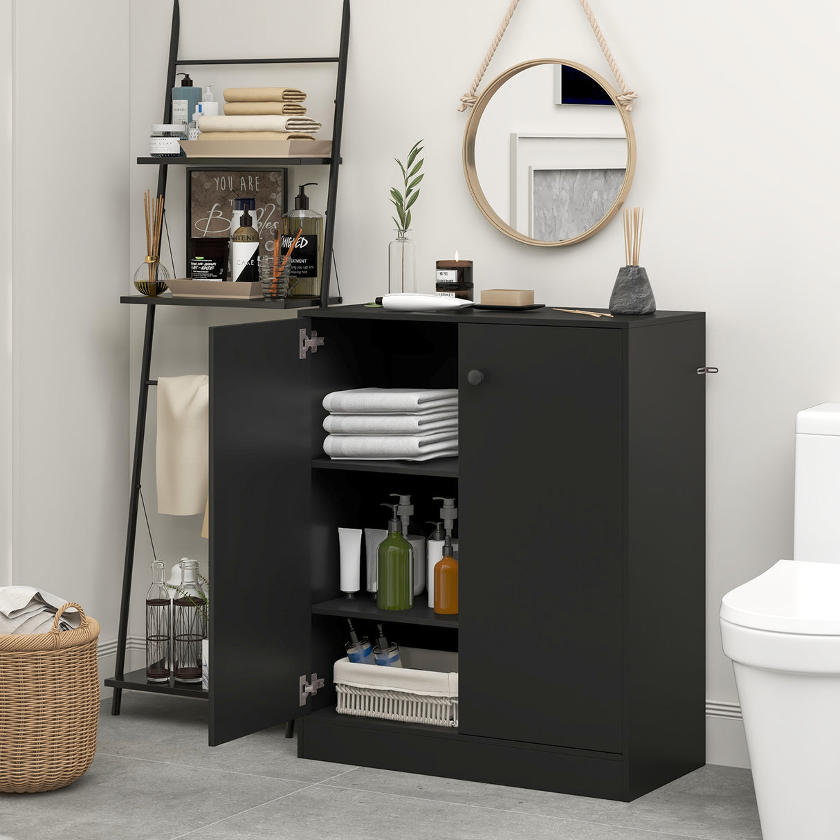 2-Door Modern Floor Storage Cabinet with 3-Tier Shelf