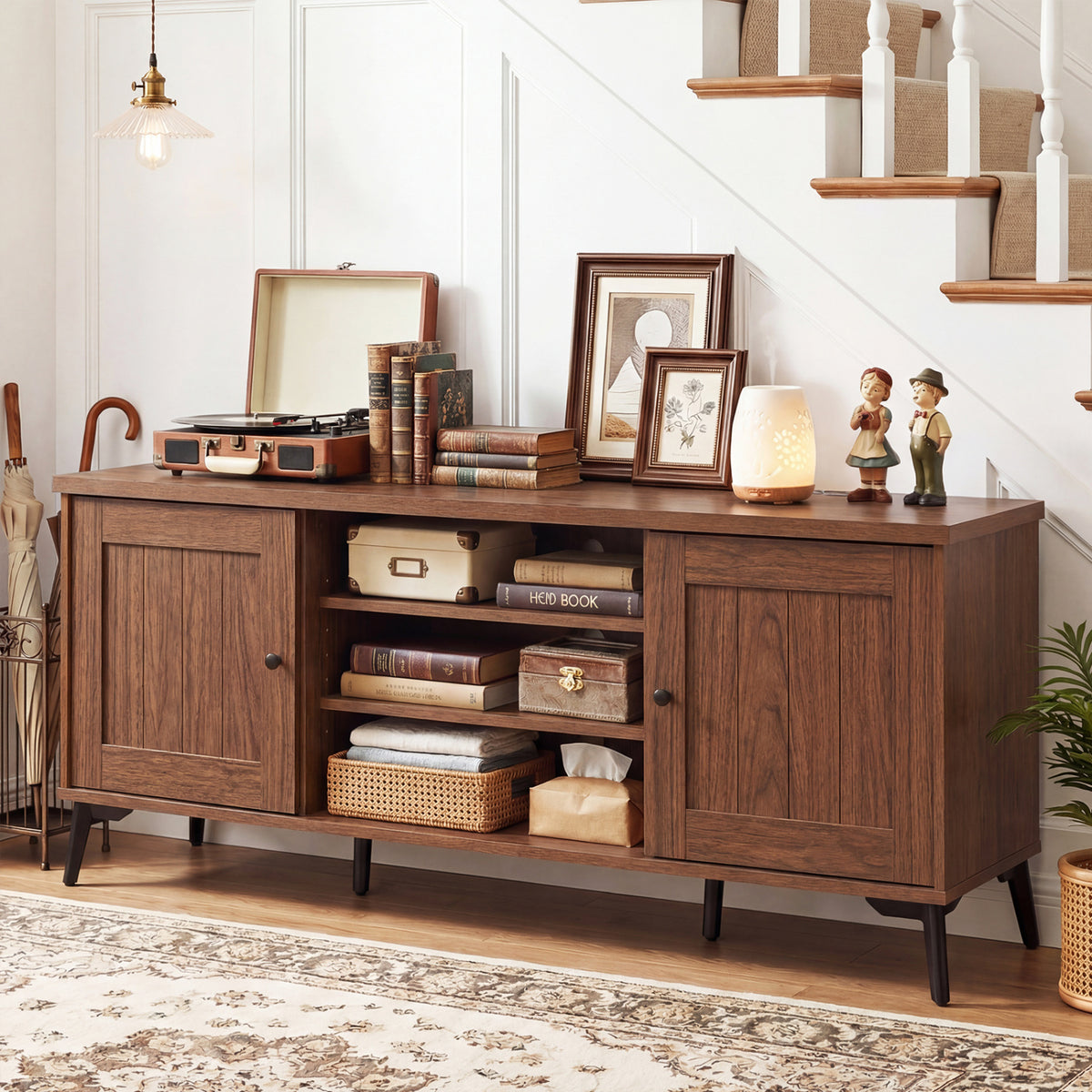 2-Door TV Stand for TVs up to 65 Inch Mid Century Modern Entertainment Center