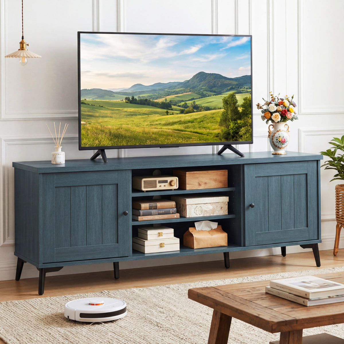 2-Door TV Stand for TVs up to 65 Inch Mid Century Modern Entertainment Center