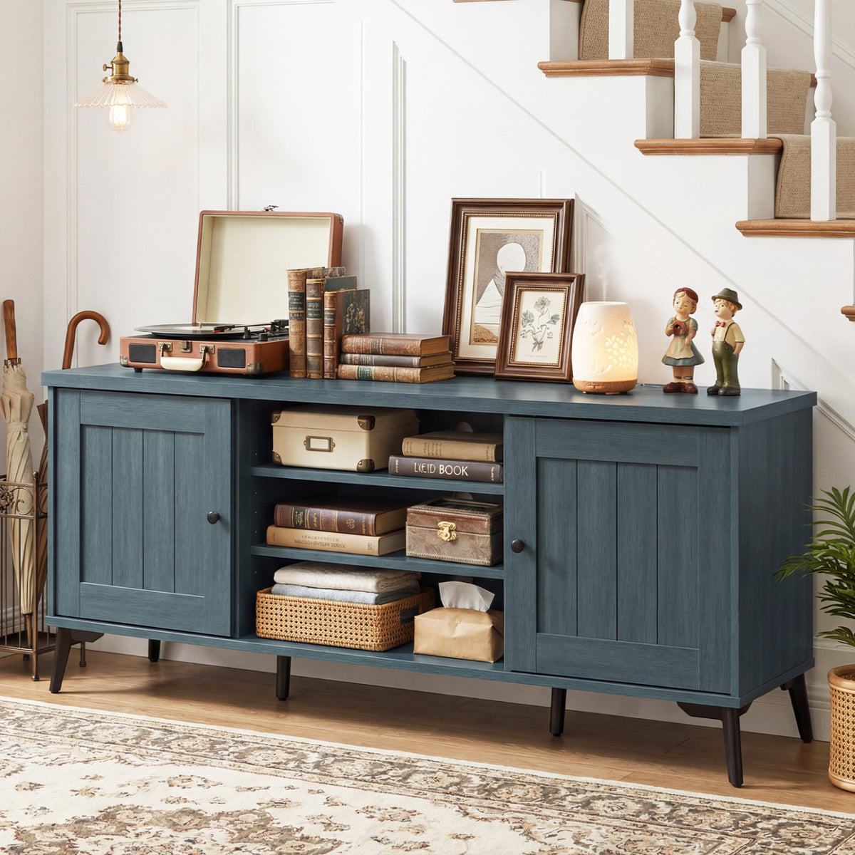 2-Door TV Stand for TVs up to 65 Inch Mid Century Modern Entertainment Center