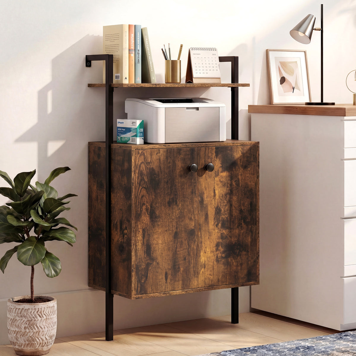 2-Door Wall Mount Bookshelf with Storage Cabinet