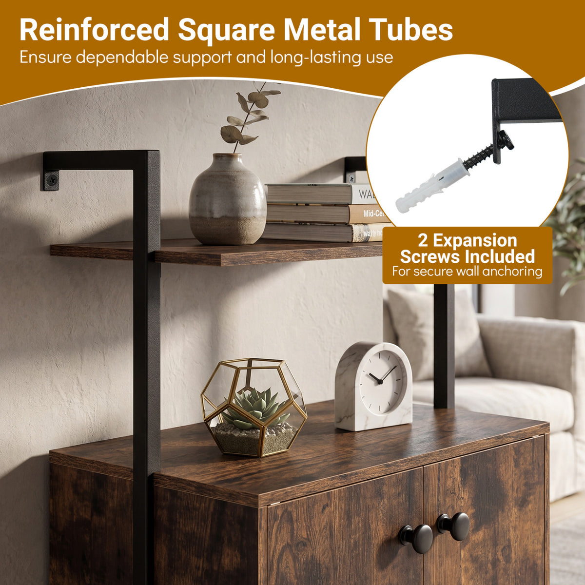 2-Door Wall Mount Bookshelf with Storage Cabinet