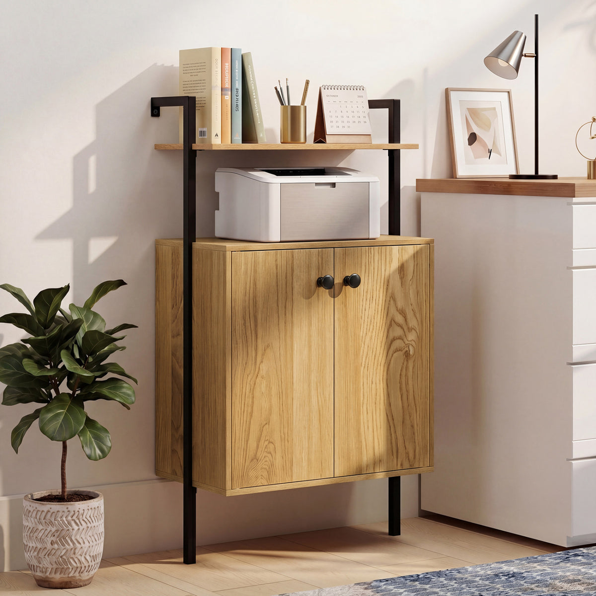2-Door Wall Mount Bookshelf with Storage Cabinet