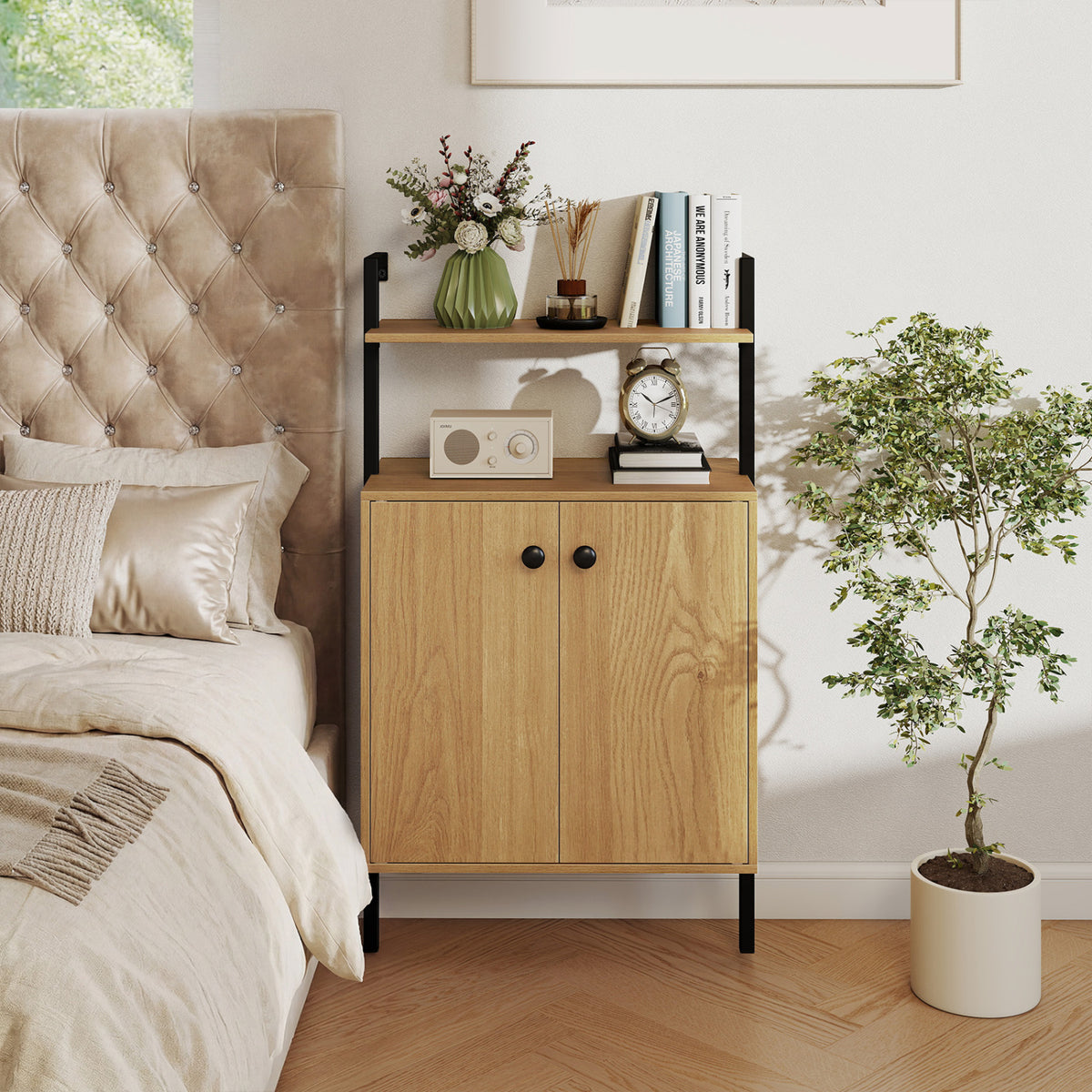 2-Door Wall Mount Bookshelf with Storage Cabinet