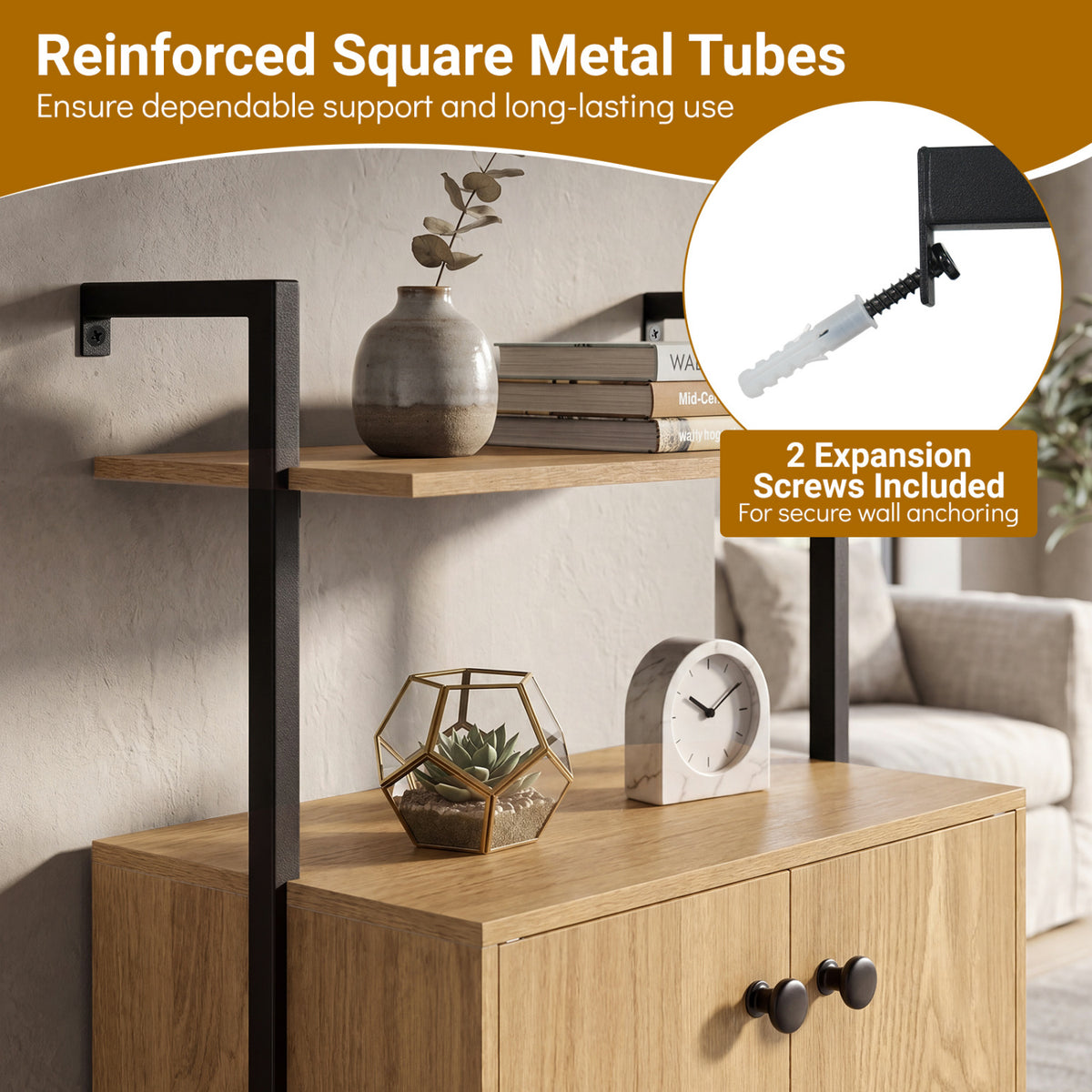 2-Door Wall Mount Bookshelf with Storage Cabinet