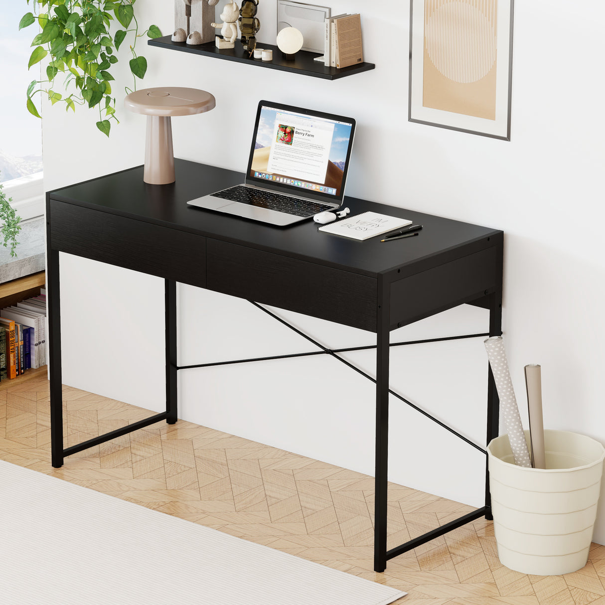 2-Drawer Home Office Desk with Steel Frame