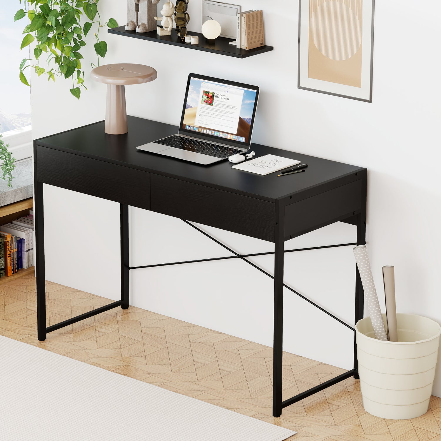 2-Drawer Home Office Desk with Steel Frame