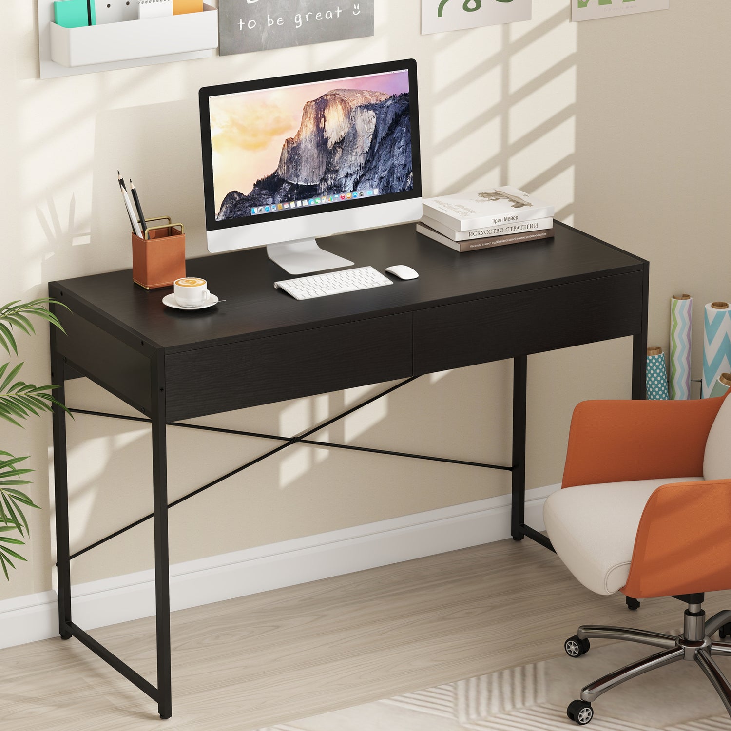 2-Drawer Home Office Desk with Steel Frame