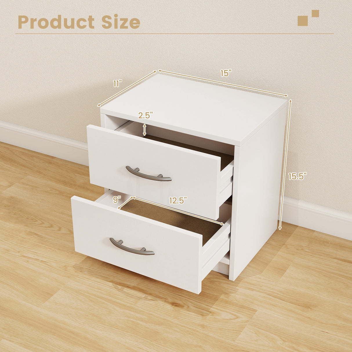 2 Drawer Nightstand with Storage for Living Room